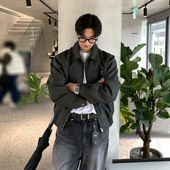 Asmu春の新型韓国版のファッションは、ジャケットの丸首がゆったりしていて、カジュアルでシンプルな純色の上着が流行しています。