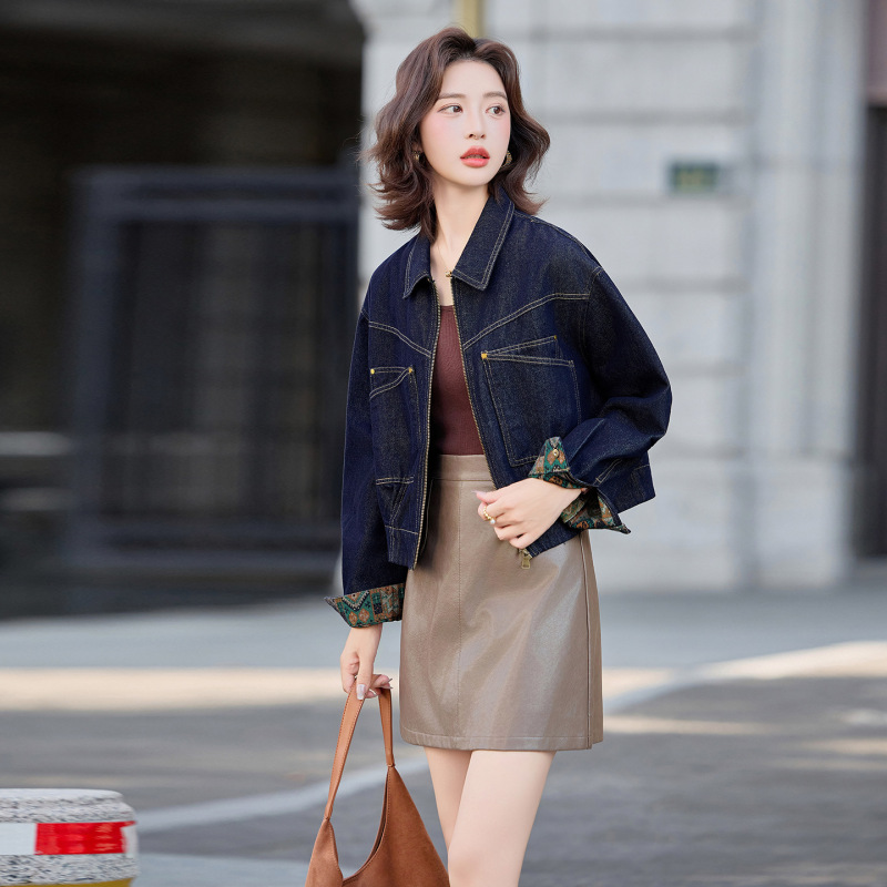 韩版复古立领短款牛仔外套女2025春秋新款设计感百搭显瘦夹克上衣|undefined