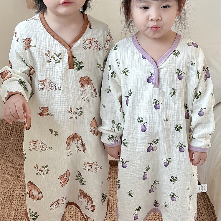 2024 Autumn Children's Gauze Nightgown Long Sleeve Baby Double Layer Cotton Sleeping Bag Baby Nightgown Children's Pajamas for Girls