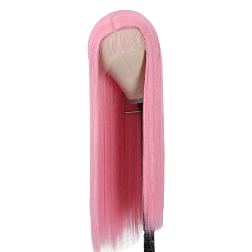 Cross-border e-commerce wig women's light pink long straight wig Africa long straight chemical fiber head cover factory outlet