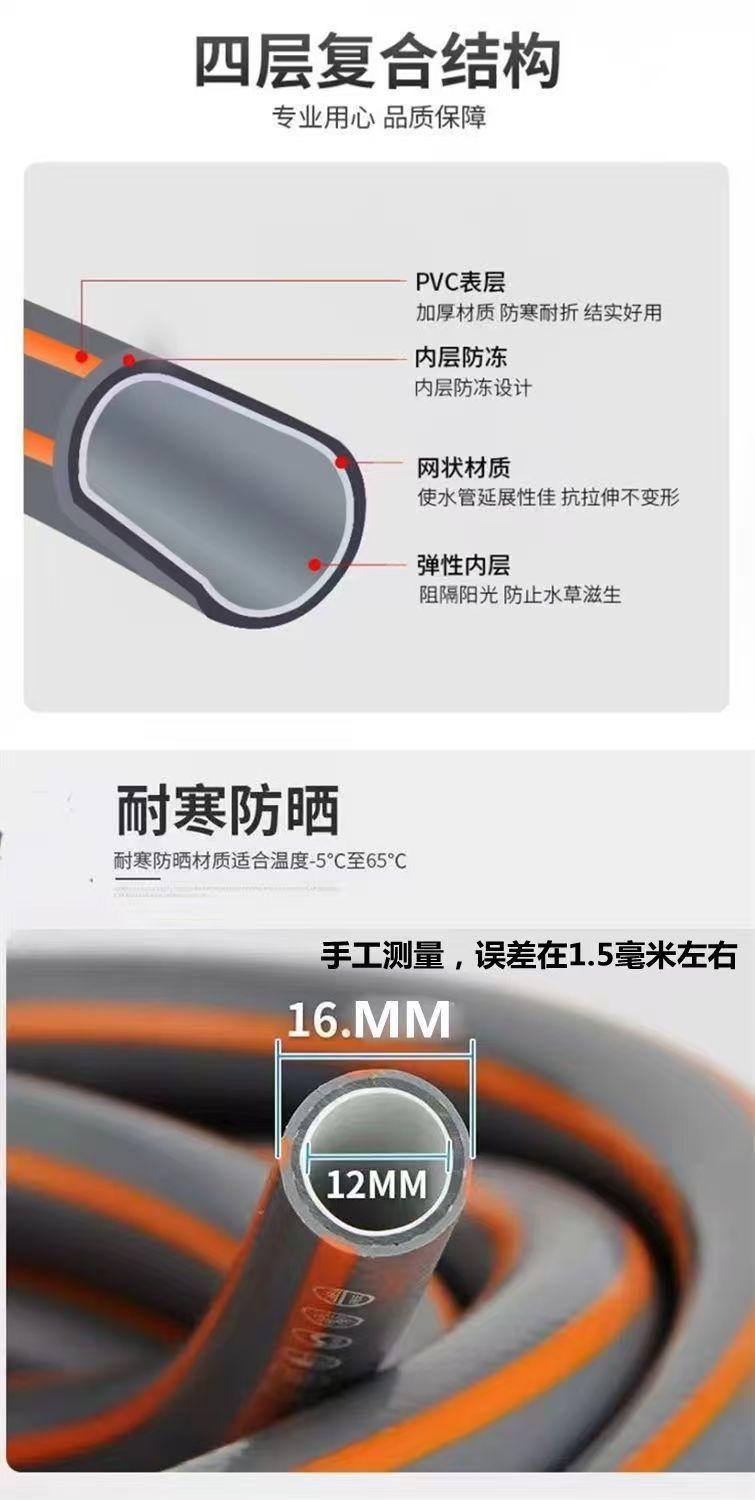 Directly supplied by the manufacturer, thickened and reinforced explosion-proof water hose for home use, car washing water gun, vegetable watering and cleaning tool, spray gun connector