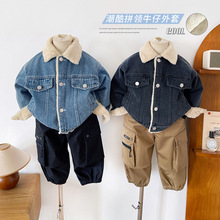 先奥2025冬季新款儿童韩版秋冬保暖上衣男女童加绒加厚牛仔外套