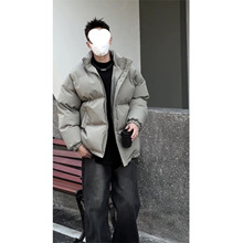 浙江嘉兴平湖羽绒服服男款冬季灰绿色九江羽绒服感立领面包服黑色