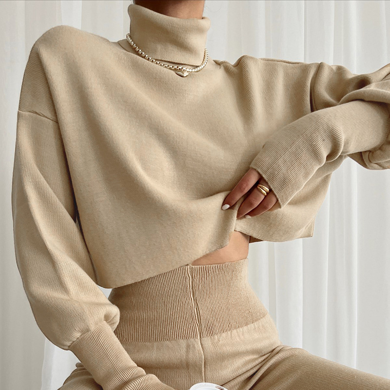 Solid color turtleneck woolen slim long sleeve sweater NSAFS139157