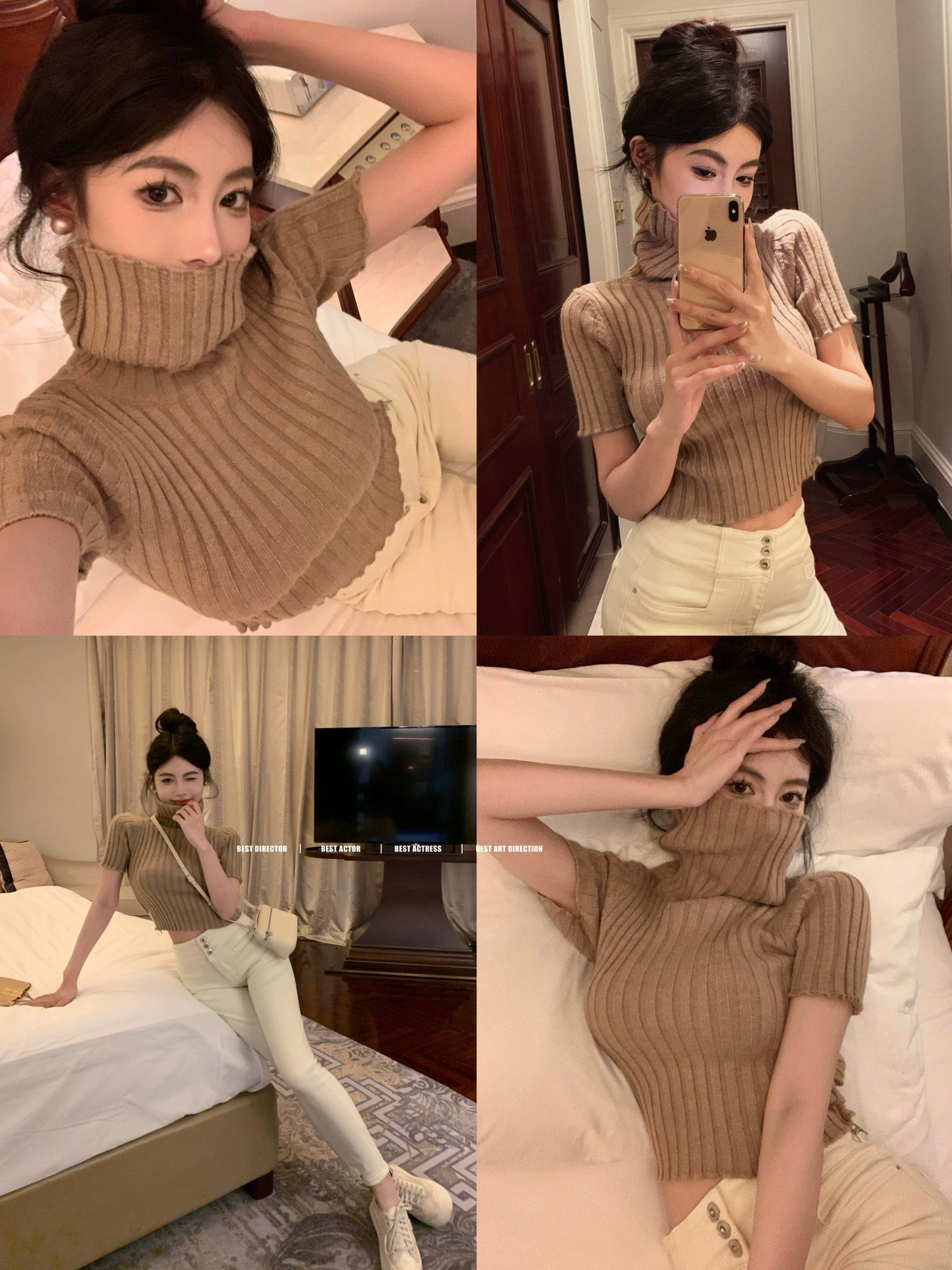 Knitted spring sweater, fitted short base brace, tight