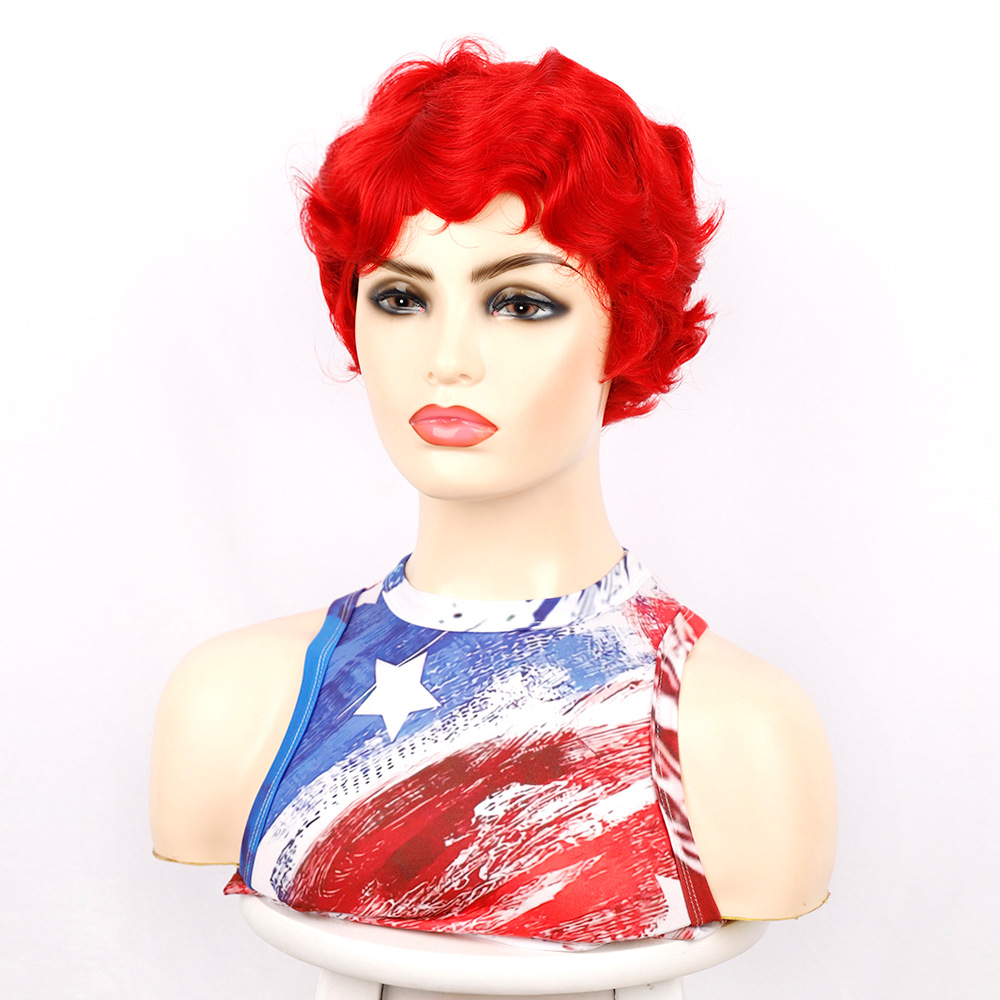 Parrucca sintetica Fascia corta per capelli ricci da donna, stile corto, con motivo a onde d'acqua_voghion.com