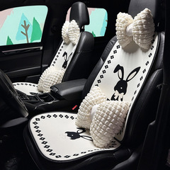卡通汽車坐墊夏季冰絲透氣車用座椅涼墊可愛小兔汽車坐墊四季通用