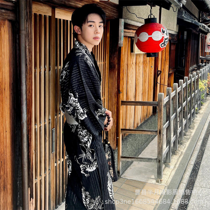 Japanese Kimono Men's Samurai Robe Yukata Photo Japanese Script Traditional Photo Suit Photography Clothing