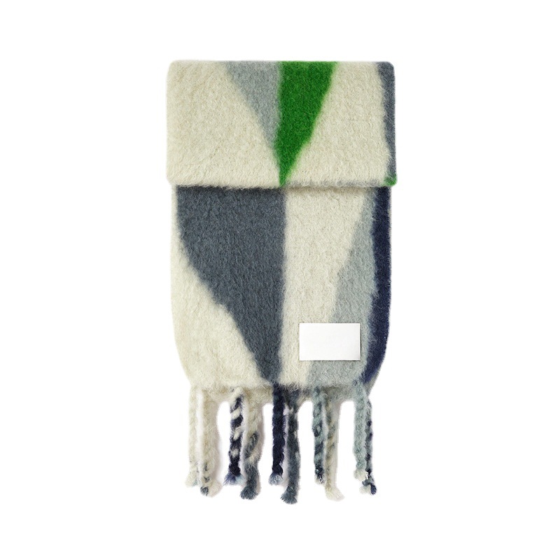 Semplice ed elegante, spesso scialle in imitazione cashmere Jil's e la stessa calda sciarpa in mohair per l'autunno e l'inverno_voghion.com