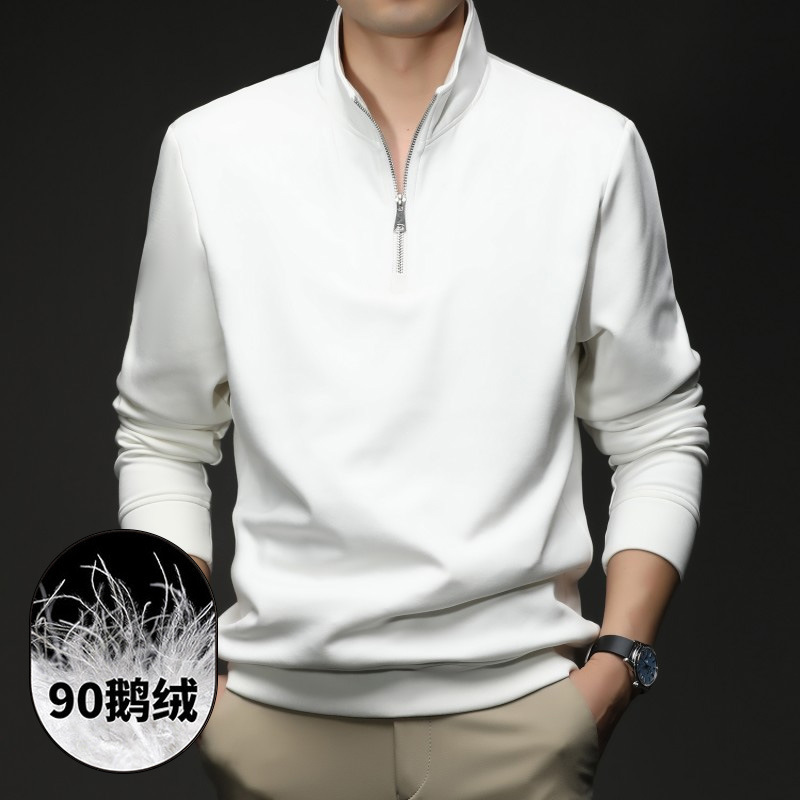 Simple Half-Zip Sweatshirt for Men, New Autumn and Winter Style, Lightweight Goose down Lining, Thermal Long-Sleeve T-Shirt for Men Simple Half-Zip Sweatshirt for Men, New Autumn and Winter Style, Lightweight Goose down Lining, Thermal Long-Sleeve T-Shirt for Men