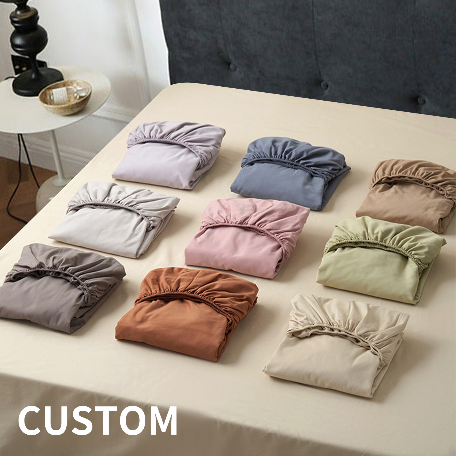 Juego de Ropa de Cama de Algodón Cepillado de Color Sólido, Estilo Japonés, Color Crema, Sábanas Ajustables de Algodón Puro, Juego de Tres Piezas.