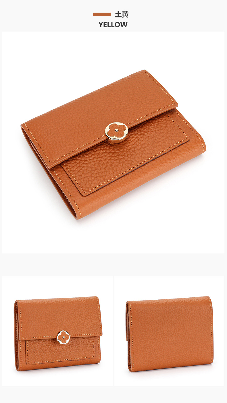 Leather Short Wallet Female 2022 New Style Soft Leather Three-fold Buckle Small Wallet display picture 7