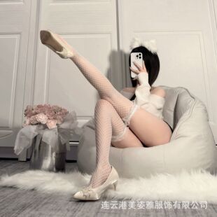 Lace Sexy Fishnet Stockings Pure Desire Mid-Length Bow Over-The-Knee Socks Thin Ruffled Hollow Mesh Socks