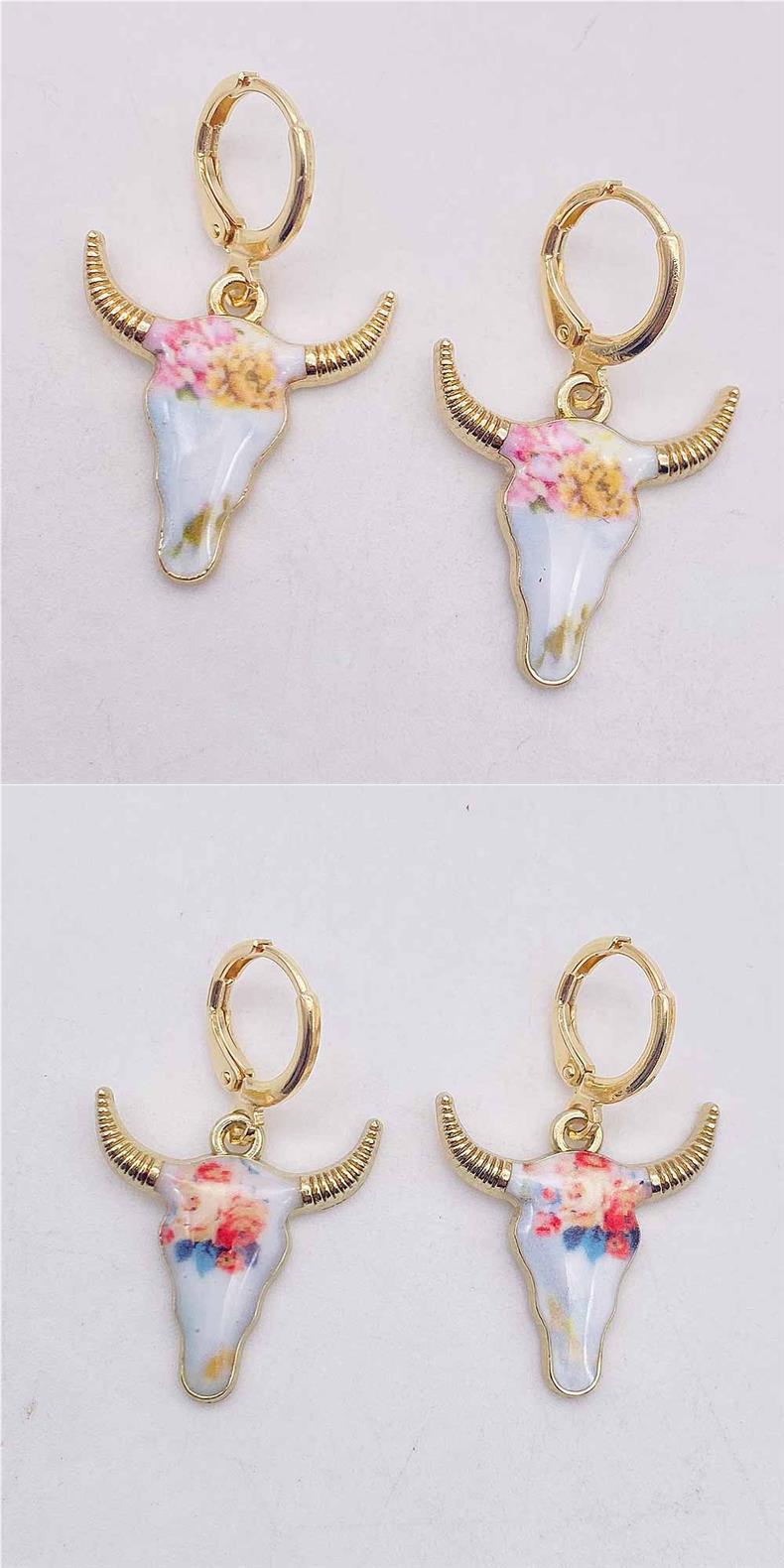 1 Pair Casual Retro Simple Style Cattle Metal Drop Earrings display picture 2