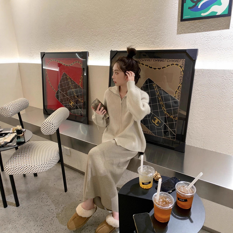 高级感软糯羊毛针织半身裙女秋冬季中长款直筒包臀裙高腰a字裙子|undefined