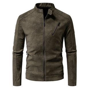 Cross-Border Wholesale [Cross-Border] New European and American American Retro Leather Jacket Retro Tie-Dye Washed Matte Process
