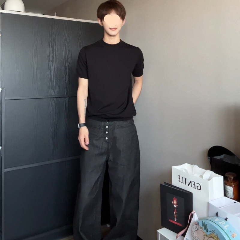 Sialoss American Jeans Men's 2025 Summer New Style Button Placket Trendyy Versatile Loose Casual Pants