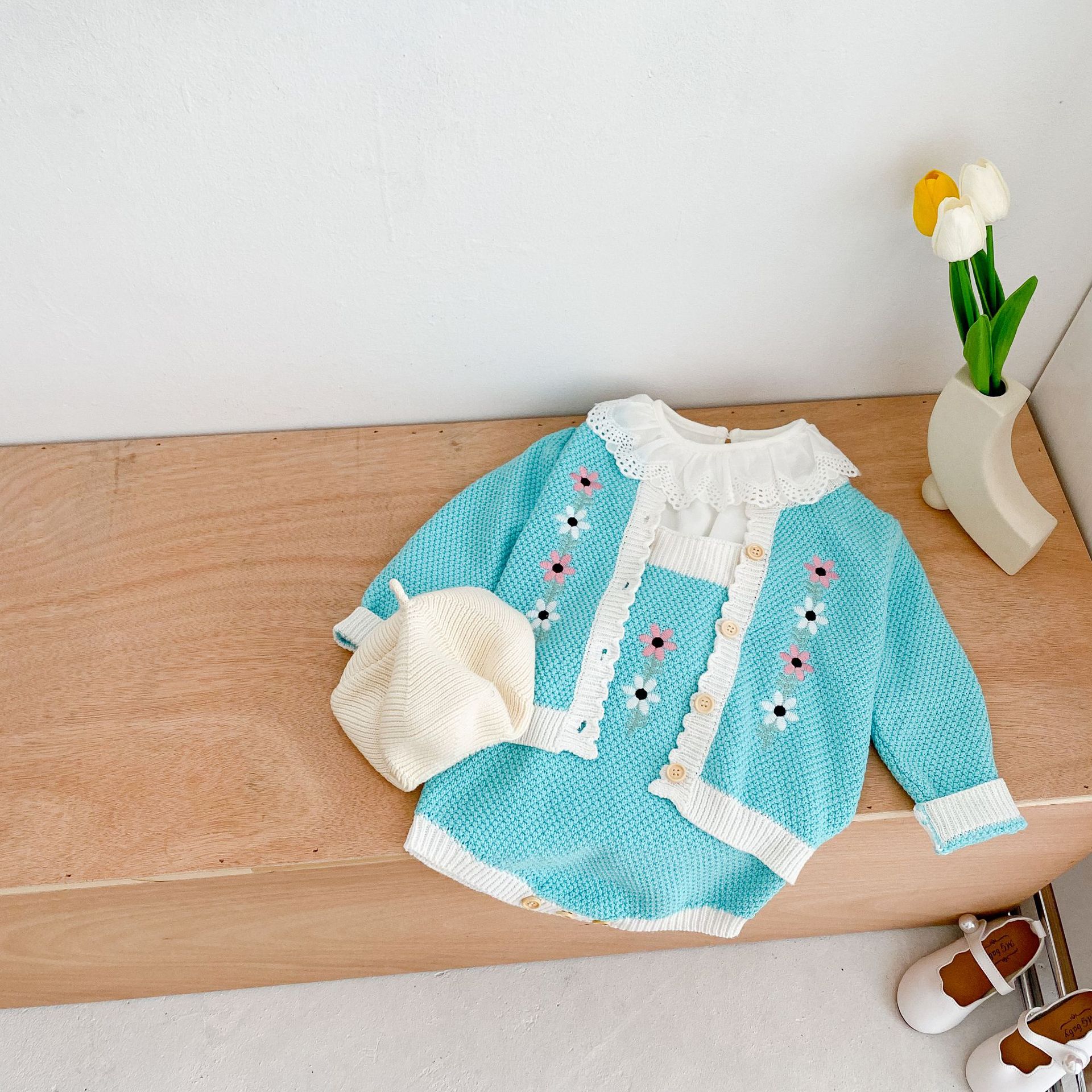 2024 frühling Herbst Kleidung Säuglings-und Kind Bestickte Baby Mädchen Strickjacke + Ha Yi Crawler Zwei Stück Set Einzel_voghion.com