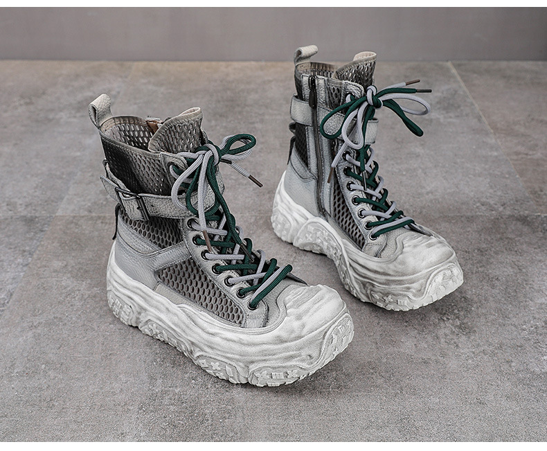 Boot Martin nữ cổ cao da bò thật mặt lưới thoáng khí đế dày bánh xốp — Màu khoai môn chi tiết 16