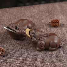 小号紫砂招财貔貅金蟾茶宠可养咬钱款茶玩陶瓷工艺品摆件