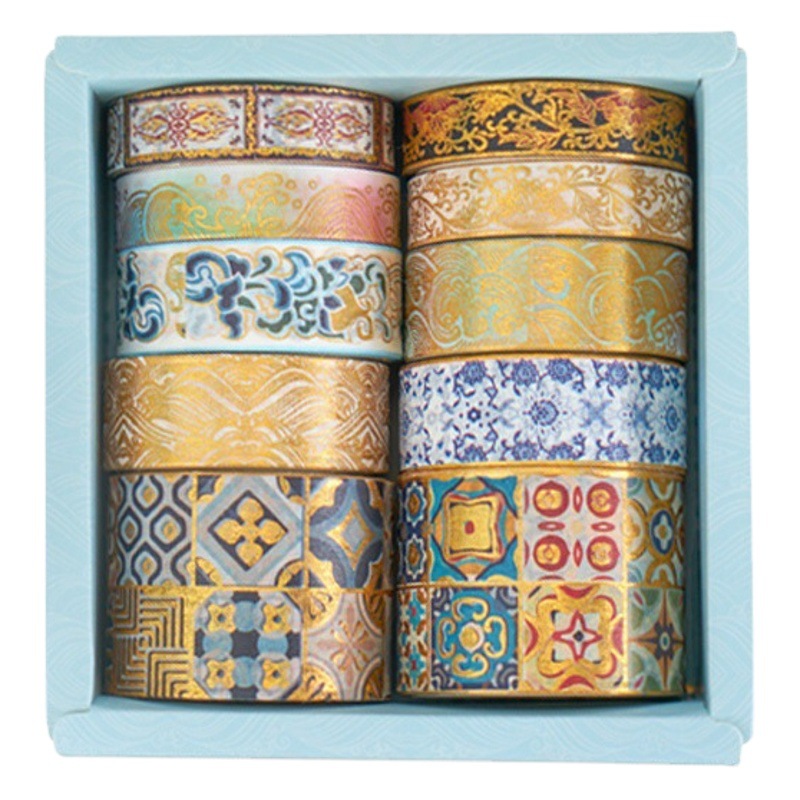 Dorado y cinta de papel espléndida serie la canción China creativa hermosa DIY diario decoración material pegatinas 10 involucrados