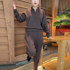 春秋新款套装大码洋气时尚套装潮衣搭配休闲哈伦遮肉显瘦两件套