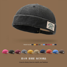 加工定制圆顶帽子复古雅痞男女同款无檐唐帽百搭水洗瓜皮地主帽