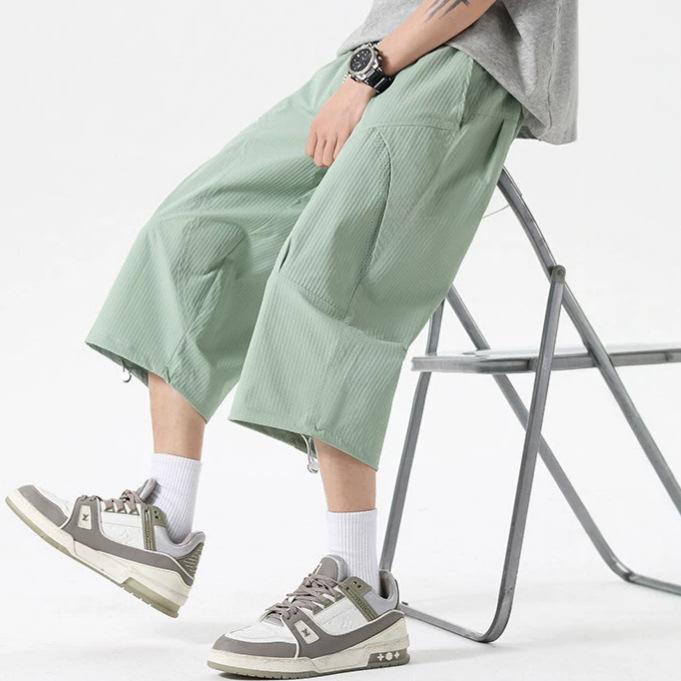 Dingsang Ice Silk Quick-Dry Workwear Cropped Pants for Men, Summer Thin Breathable Casual Mid-Length Pants, Trendy Brand Loose Shorts