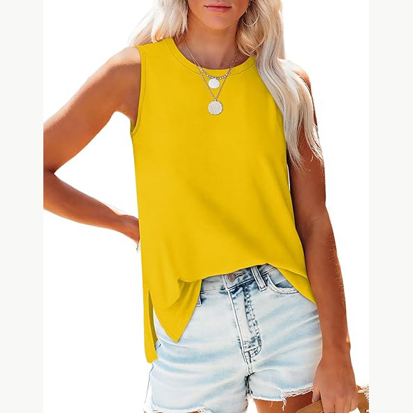 Transfronterizo 2024 nuevo estilo comercio exterior europeo y americano casual imitación algodón suelto color sólido chaleco sin mangas cuello redondo apertura lateral top femenino image 12