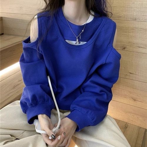 New style off-shoulder design hoodie cleverly designed hollow-out loose-fitting niche long-sleeved cropped top T-shirt