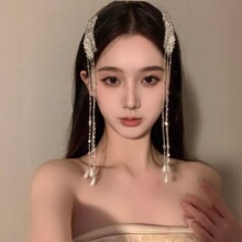 轻奢珍珠瀑布流苏发夹新中式小众民族风头饰装扮侧边刘海夹发卡女