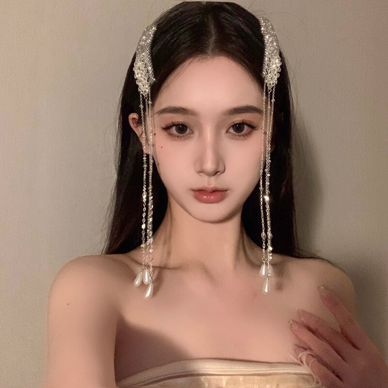 ライト高級パール滝タッセルヘアピン新中国風ニッチエスニックスタイル帽子装飾サイド前髪クリップヘアピン女性用|undefined