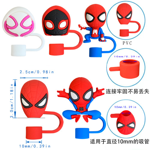 100 Pieces of Cute Spider-Man and Steve Chia 3D Straw Covers, 10mm Stanley Straw Stylized Straw Caps
