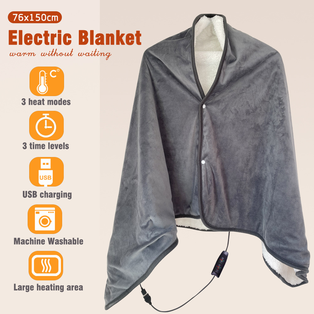 USB electric heating shawl blanket 3 levels 76x150cm multifunctional heating thick shoulder warming blanket power bank heating pad_voghion.com