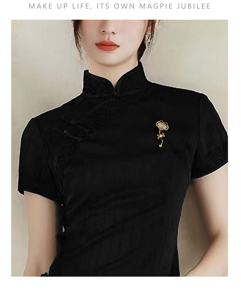 国风幸运锁胸针时尚轻奢风吉祥如意胸花小众个性猫眼石