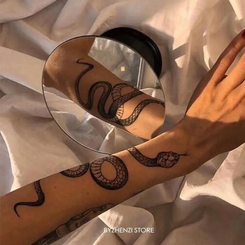 Women's Black Snake Dark Wine Temporary Tattoo Stickers for