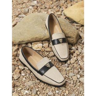 ��L 456 Tiger Head Decor Square Toe Flat Loafer Slip
