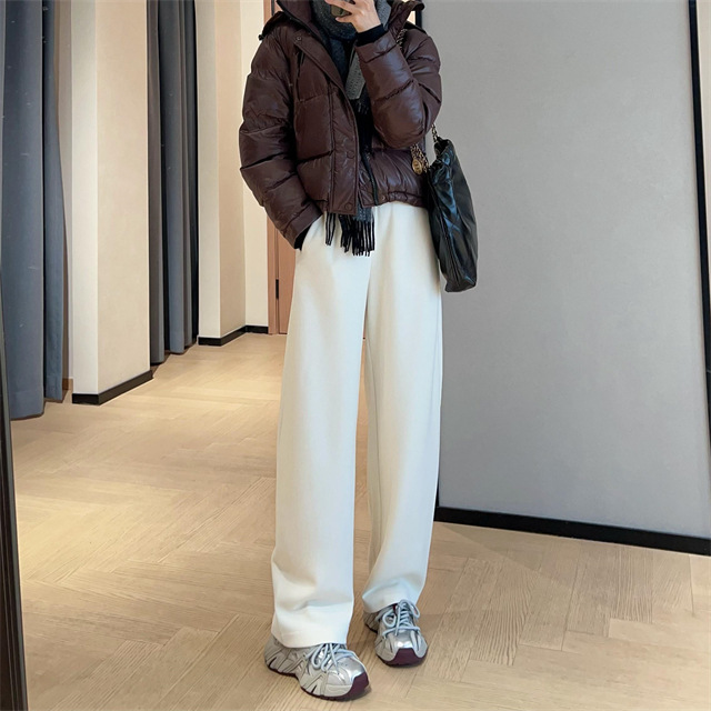 WTHEON软糯垂顺加厚保暖蚕丝羊绒香蕉裤高腰休闲阔腿裤女2024秋冬|undefined