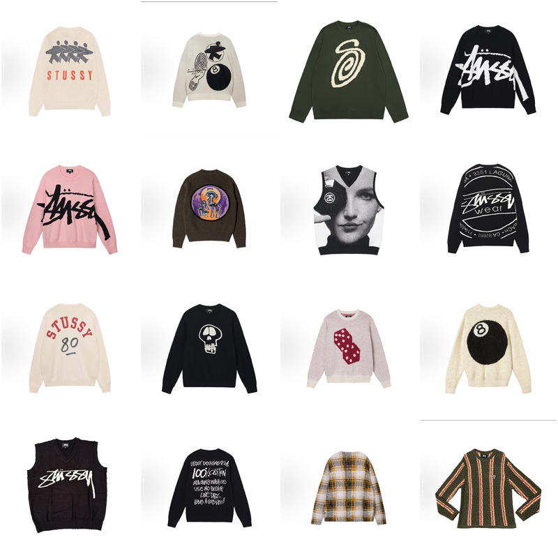 Trendy Stu Sfu Autumn and Winter Letter Jacquard Knit Crew Neck Sweater Loose Couple Versatile Wool Long Sleeve Vest