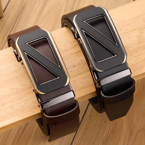 Young people's high-end first-layer cowhide belt men's fashionable high-end automatic buckle trendy men's genuine leather business belt