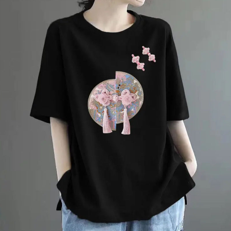 plus size women's 300kg chubby girl long summer 2024 new cotton short sleeve T-shirt loose coat maternity clothes