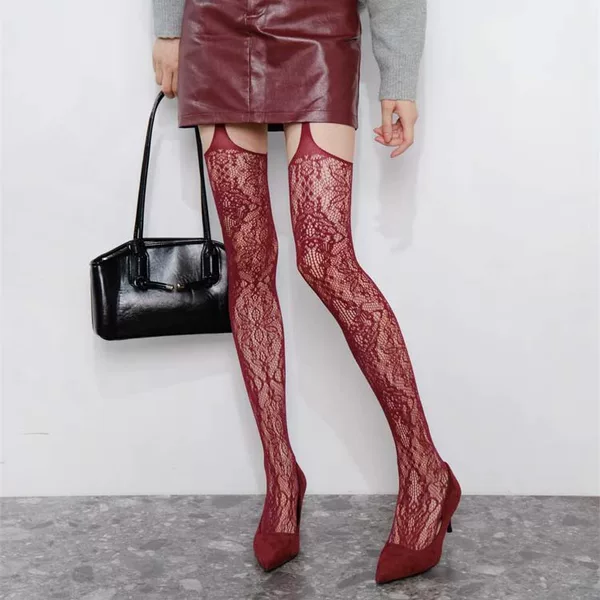 Summer Singer Retro Purple Rhyme Jacquard Suspender Stockings Sexy Pure Lust Female Y2K Shibuya Sexy Subculture Punk