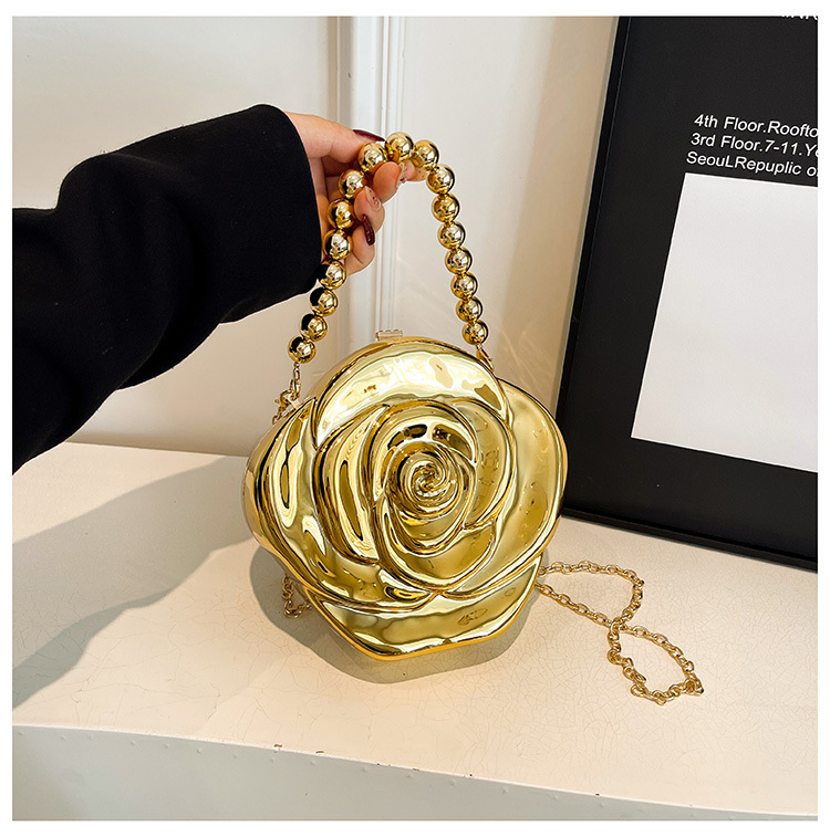 Elegant axelväska med pärlor och akrylblomma för damer_voghion.com