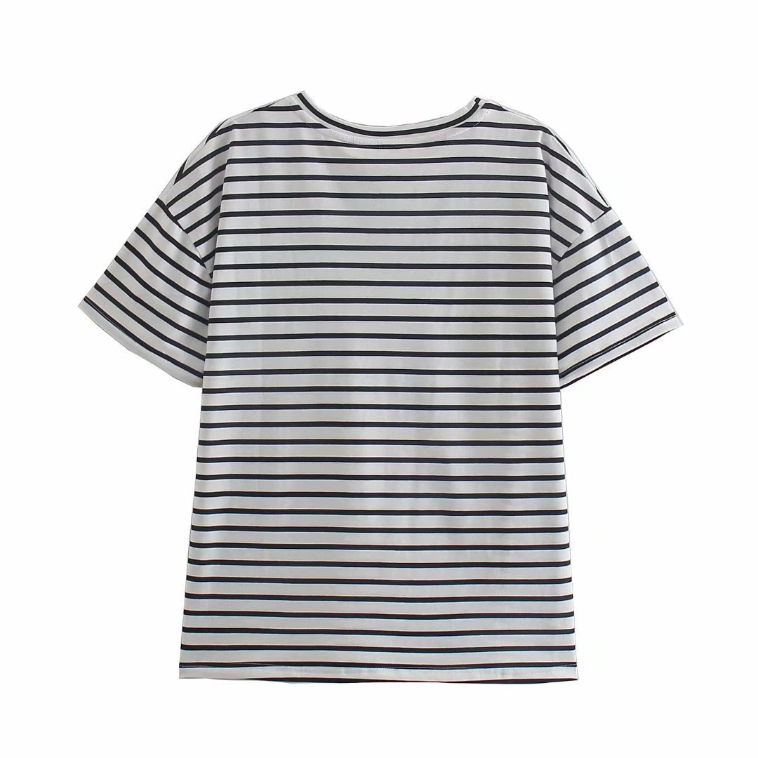 round neck loose striped short-sleeved T-shirt NSAM43289