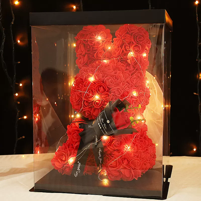 情人节礼物泡沫花pe仿真花兔子成品玫瑰花抱抱熊生日礼物创意批发