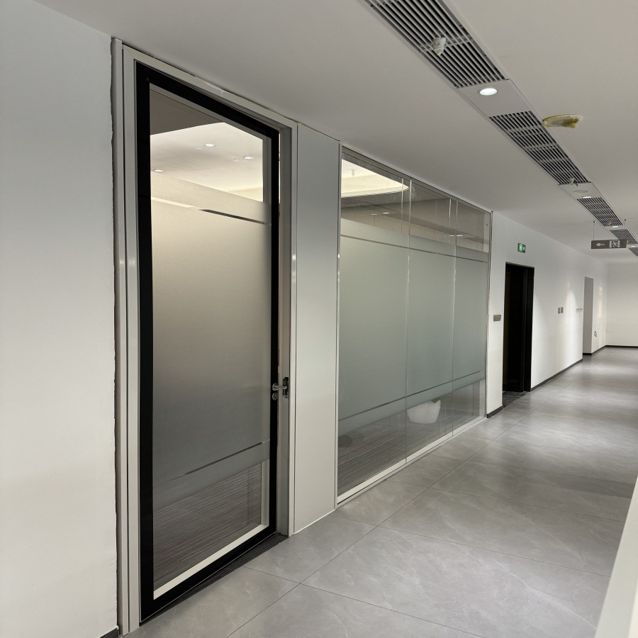 Office Glass Partition Aluminum Alloy Glass Partition Wall Double Glass Louver Partition Dimming Glass Partition Single and Double Layer