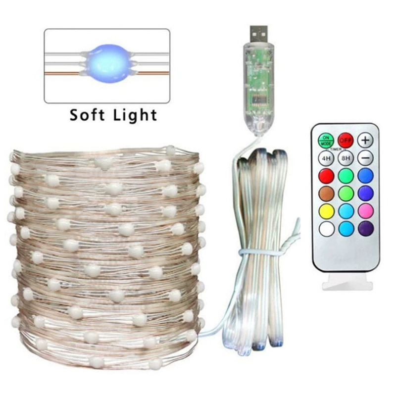 RGB медная проволочная гирлянда, текущее трехпроводная RGB, 5 В USB, много режимов (варианты 5–20 м)
