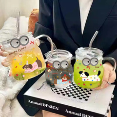 カップ レディース ガラス ストローカップ シンプル インス風 大容量 マグカップ ハンドル付き 高見え 家庭用ドリンクカップ