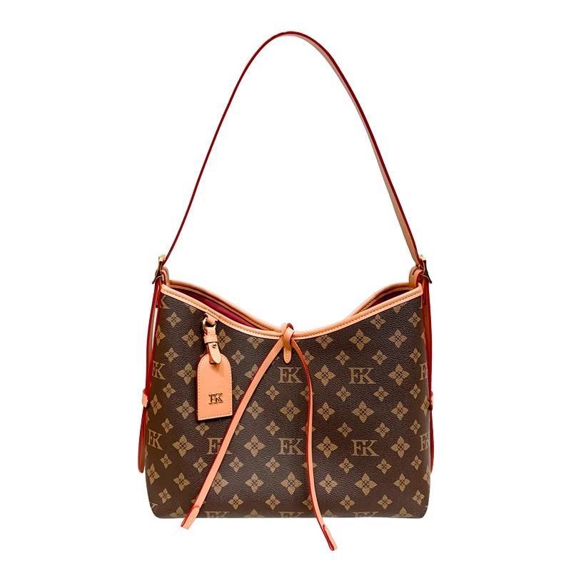 Túi tote nữ xách tay đeo vai phong cách cổ điển họa tiết monogram — nâu