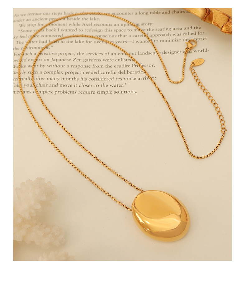 Simple Retro Geometric Oval Pendant Titanium Steel Gold-plated Long Necklace display picture 3